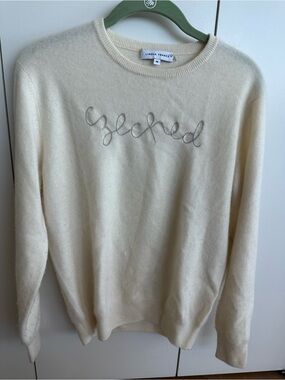 Lingua Franca “Czeched” Embroidered Cashmere Sweater Ivory M